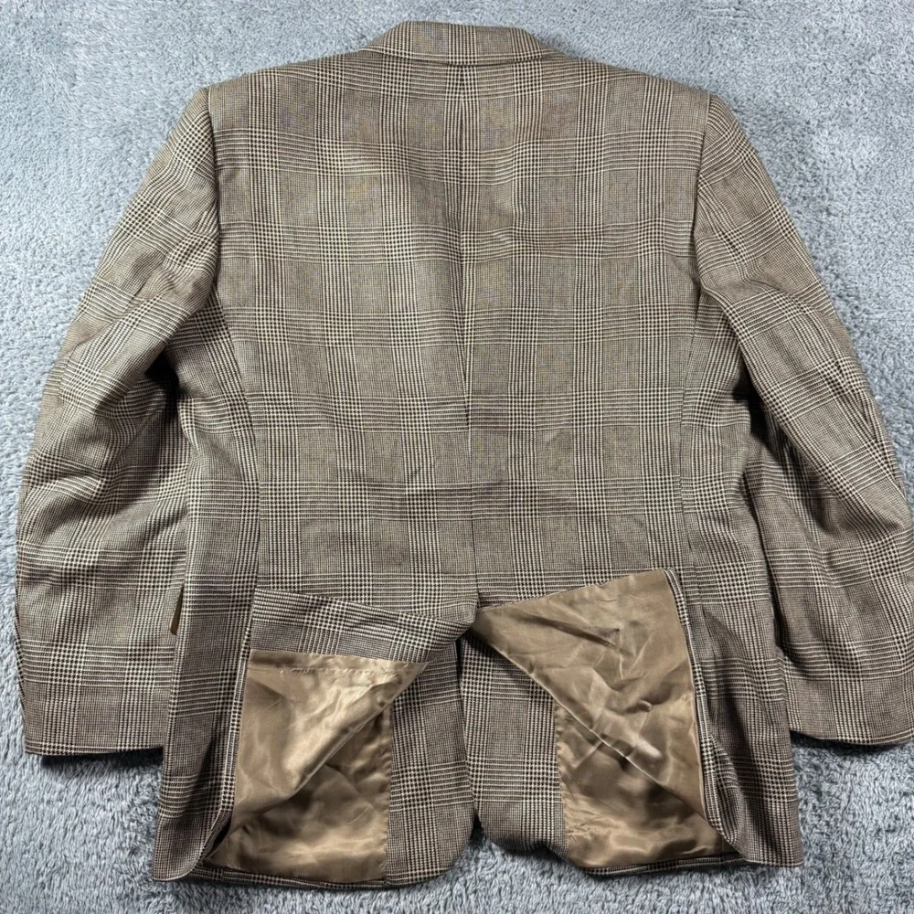 Jos. A. Bank Sport Coat Mens 42R Tan Silk Camel Hair Glen Plaid Blazer Jacket